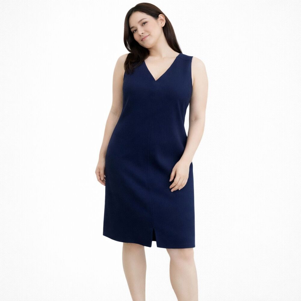 Talbots Career Sheath Sleeveless V-neck Slit Front Dress Blue 12